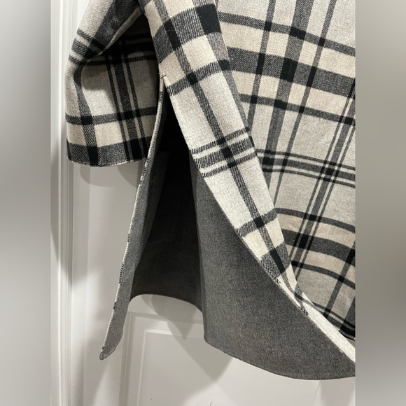 Rare MaxMara Weekend Reversible Checked Gray Black Cream Plaid Wool Coat Size S - Picture 11 of 16